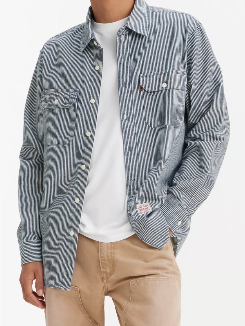 Levi's Classic Worker Shirt XL - Railroad Hickory Stripe Blue/White - EUC